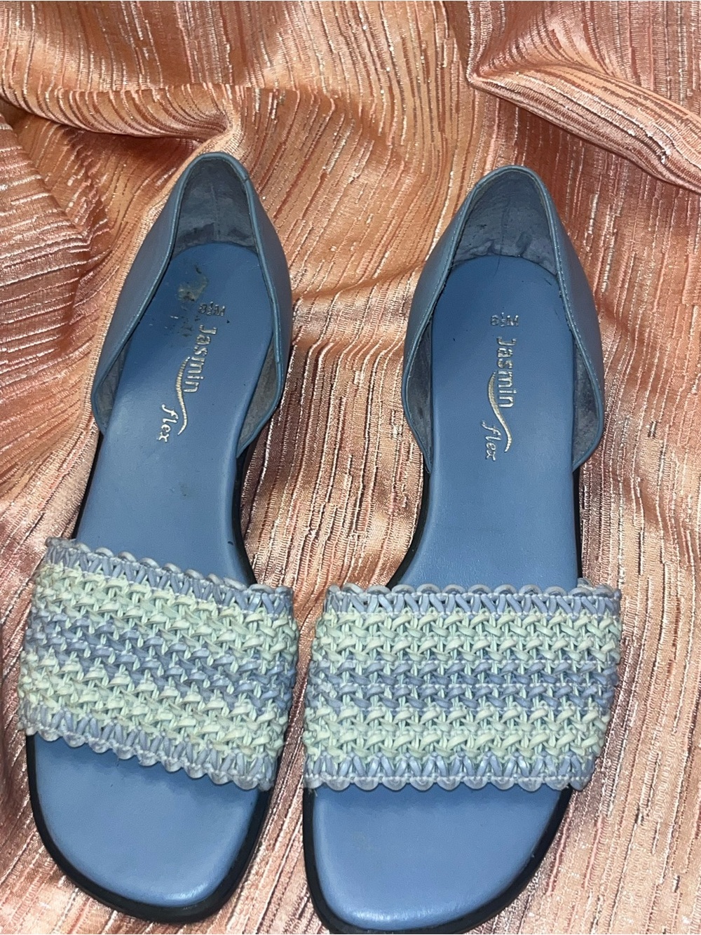 Jasmine Flex Blue Woven D'Orsay Flat Sandals Shoes Women's Size 8.5 Causal
